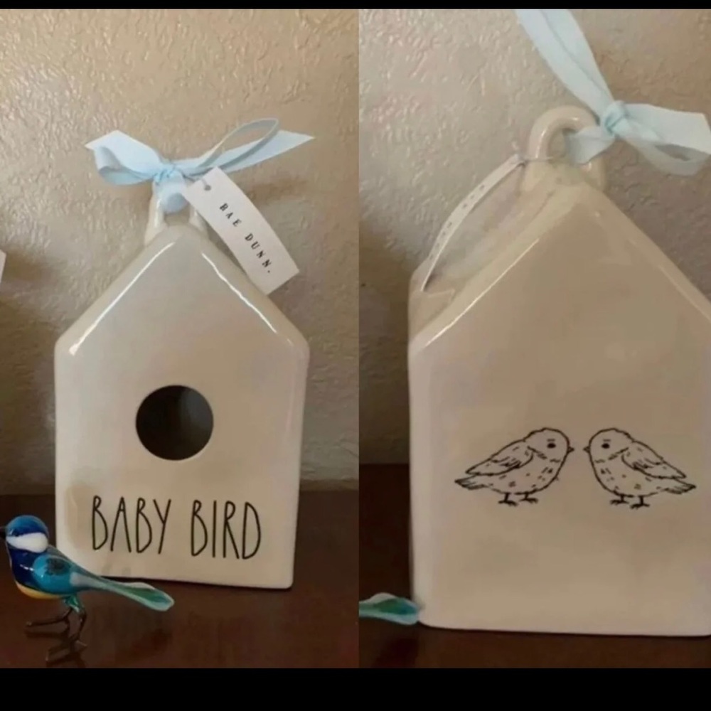 Rae Dunn Baby Bird House Square with Blue Ribbon